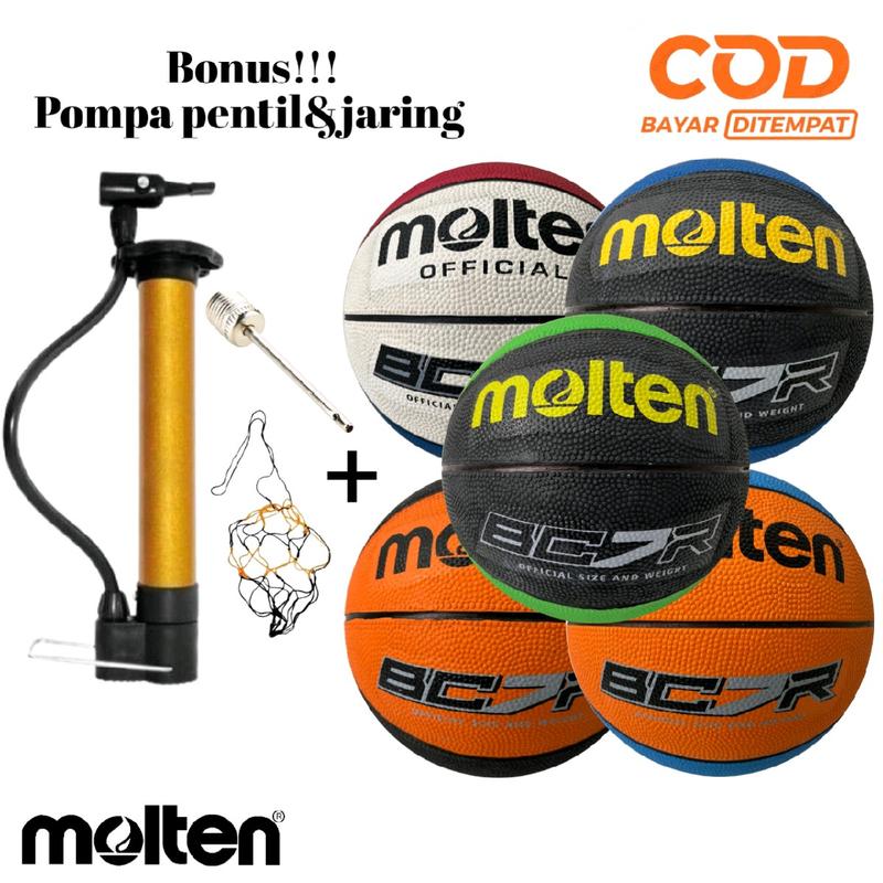 BOLA BASKET MOLTEN RUBBER BC7R SIZE 7 ORIGINAL/GRATIS POMPA PENTIL&JARING 0