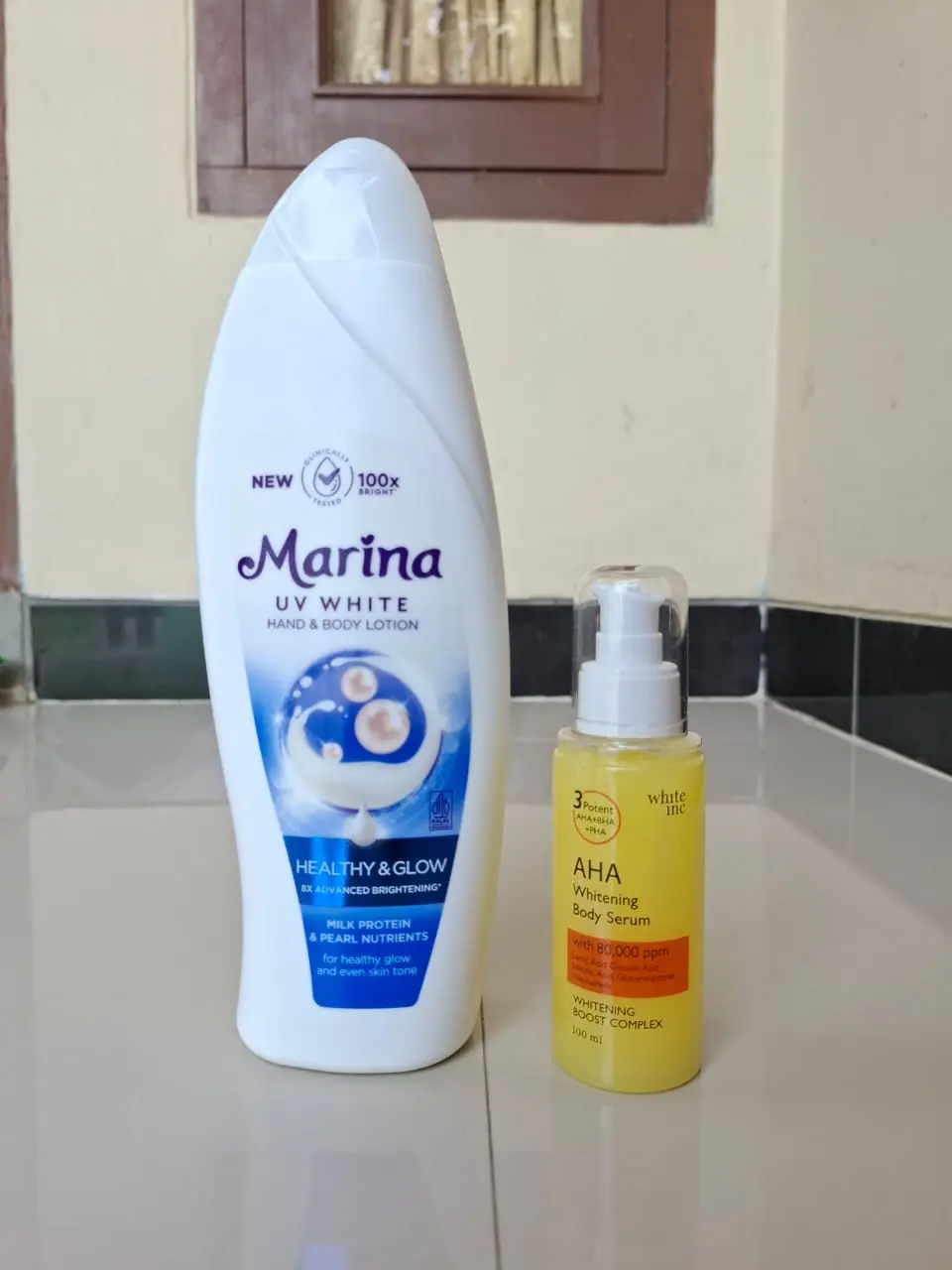 pemutih badan Marina Healthy & Glow 460ml || AHA whitening body serum inc 100ml