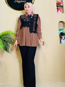 [3in1] Setelan Celana Muslim ABILA BY NK ORIGINAL, Baju Wanita Dewasa Panjang, Bahan Soft Jeans Strecth Mix Marina Silk, Bisa Couple Ibu dan Anak