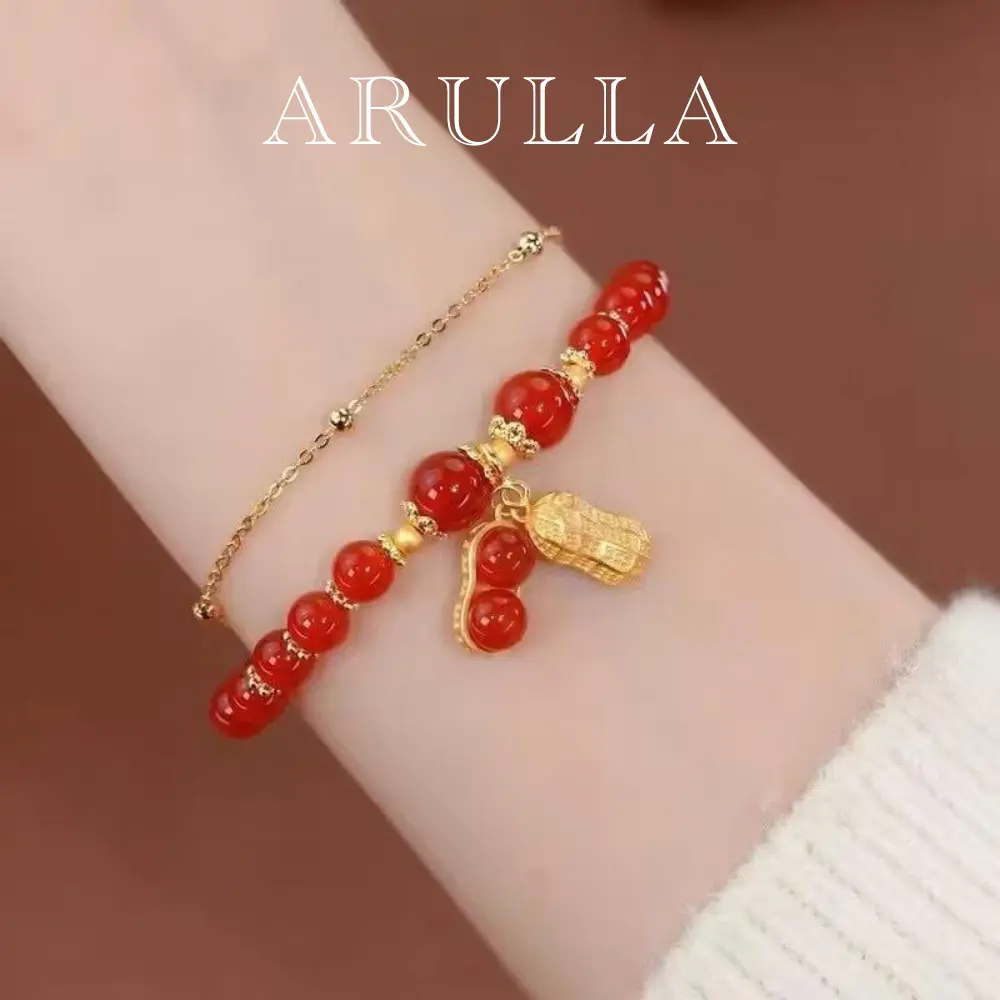 Vòng Tay Mặt Dây Chuyền Đậu Phộng Hai Lớp, Arulla, Dây Chuyền Đeo Tay May Mắn Tinh Tế Trang Sức Thời Trang Cho Phụ Nữ, Vòng Tay Đính Cườm, Tuyệt Vời Làm Quà Tặng