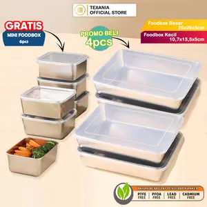 [RAMADHAN SALE] TEXANIA Foodbox 25cm Isi 4pcs FREE Foodbox 13cm 6pcs - Food Container - Tempat Menyimpan Makanan- Stainless