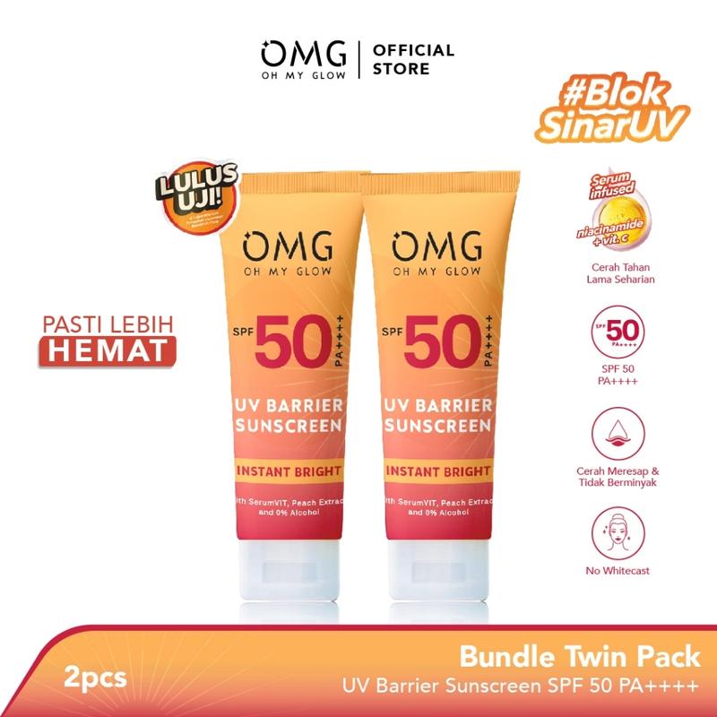 Paket Hemat 2 Pcs OMG OH MY GLOW UV Barrier Sunscreen SPF 50 PA++++ 25 ml 1