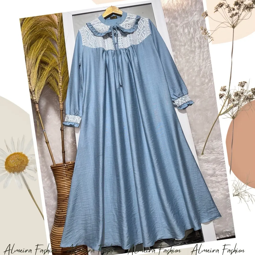 Midi Dress Lebaran Model Terbaru Simple Elegan Bahan PoloLinen Ukuran Jumbo  Ld 120 Pj 125 Mix Brokat Malika Mewah Cantik - Shop | Tokopedia