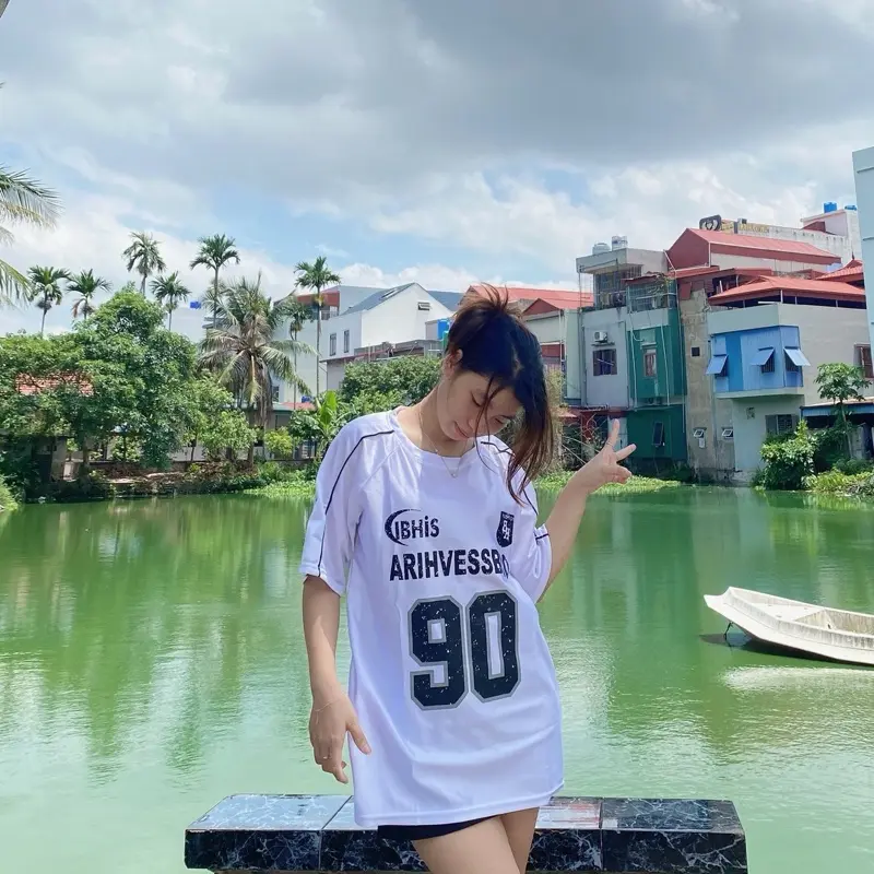 Áo thun bóng in số 90 cổ tròn - freesize < 70kg Unisex Menswear hàn quốc đính logo Nữ Women Top Voi