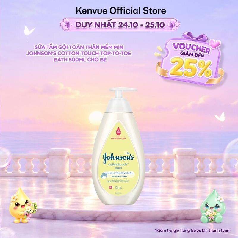 Sữa tắm gội toàn thân mềm mịn Johnson's Baby Cotton touch Bath 500ml | Cho Bé