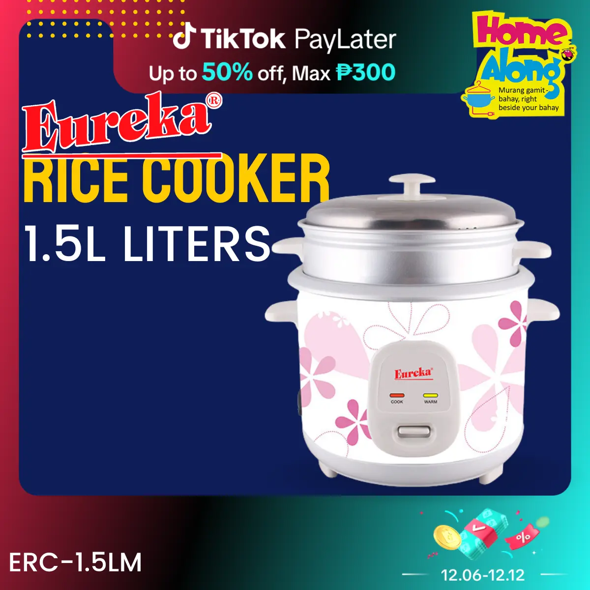 Eureka 1.0L (5 cups) Rice Cooker With Steamer