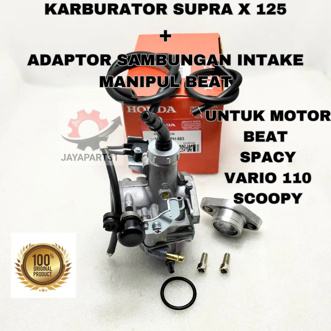 KARBURATOR ASSY  SUPRA X 125 + ADAPTOR BEAT UNTUK MOTOR BEAT , SCOOPY, SPACY, VARIO 110