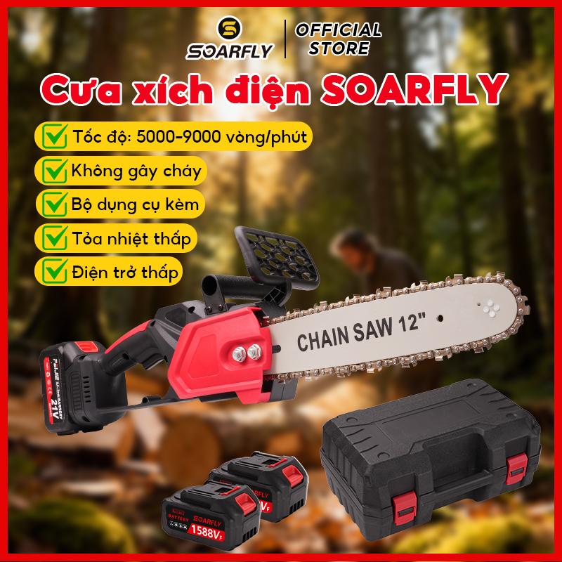 SOARFLY Máy Cưa Xích Pin Cầm Tay 12inch 10 Cell Động Cơ Không Chổi 9000V phút Kèm Pin Sạc Tặng Tấm Dán Chuỗi Cưa Tốc Độ 5000-9000 Vòng phút 