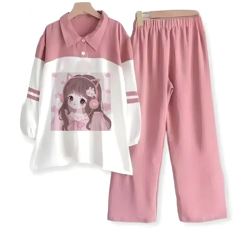Setelan Anak Perempuan set Morlin anak 3-12 tahun crinkle airflow Baju Celana Fashion 1