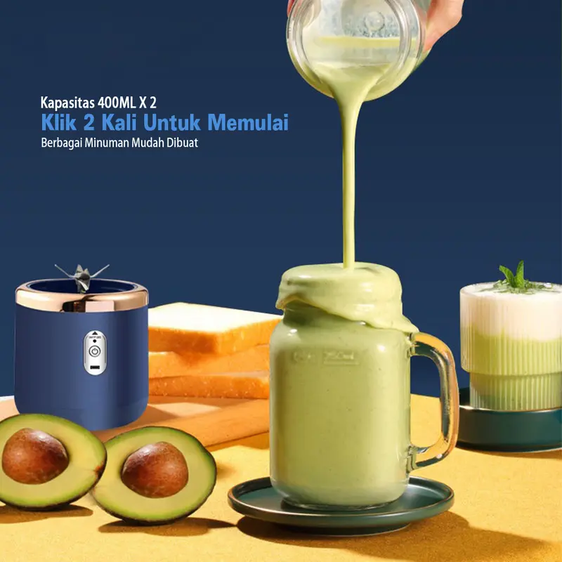 Blender Juicer Mini Portable 400ML + 400ML Juicer Cup Blender Jus USB Electric HP-22 1
