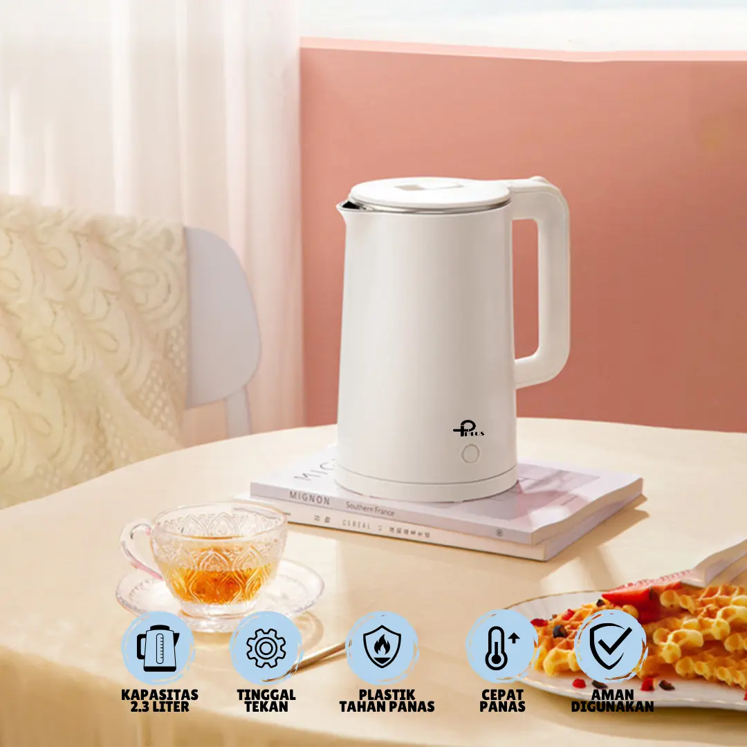 Teko Listrik Pemanas Air 2.3L Electric Kettle 600W hemat listrik Food Grade Portable Stainless Steel Teko Listrik Warna Putih & Hijau