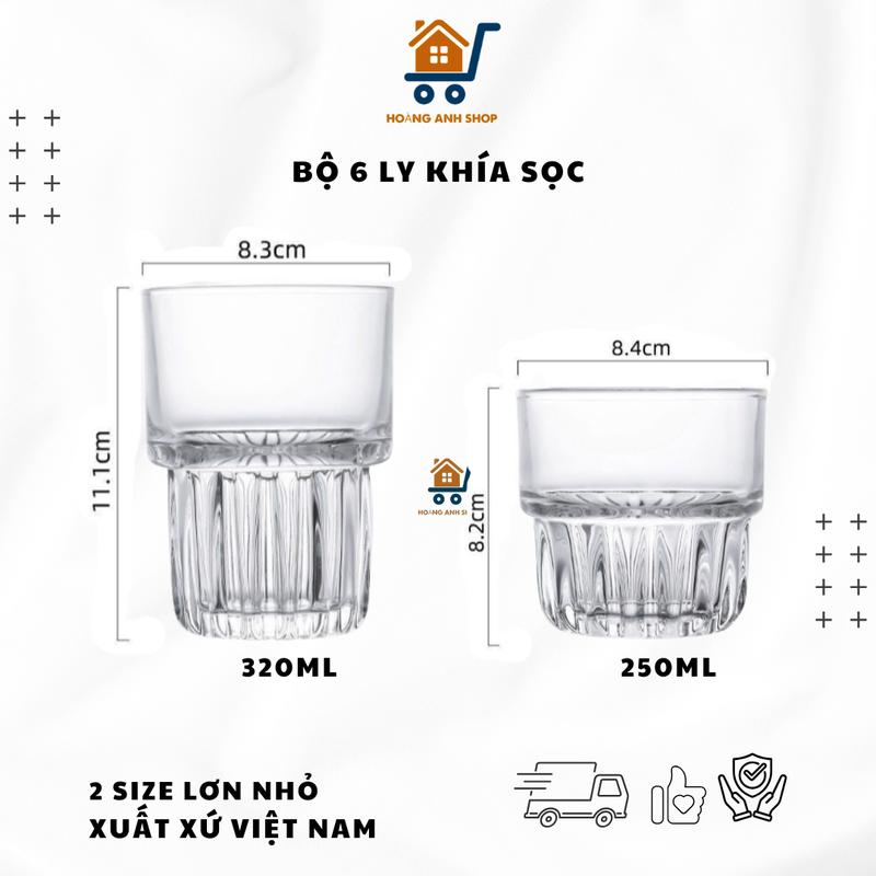 Bộ 6 Ly Thủy Tinh Khía Sọc Nhiều Size Cốc Thủy Tinh Uống Cafe Sang Trọng Xuất Xứ Việt Nam