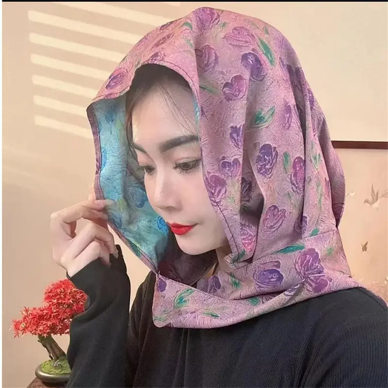 Mũ Khăn Quàng Lụa Chống Nắng Du Lịch, Hàng Mới Về, Sợi Đám Mây Thơm Giả, Hoa Hai Mặt, Đa Năng, Khăn Quàng Cổ Đội Đầu Cho Nữ 7