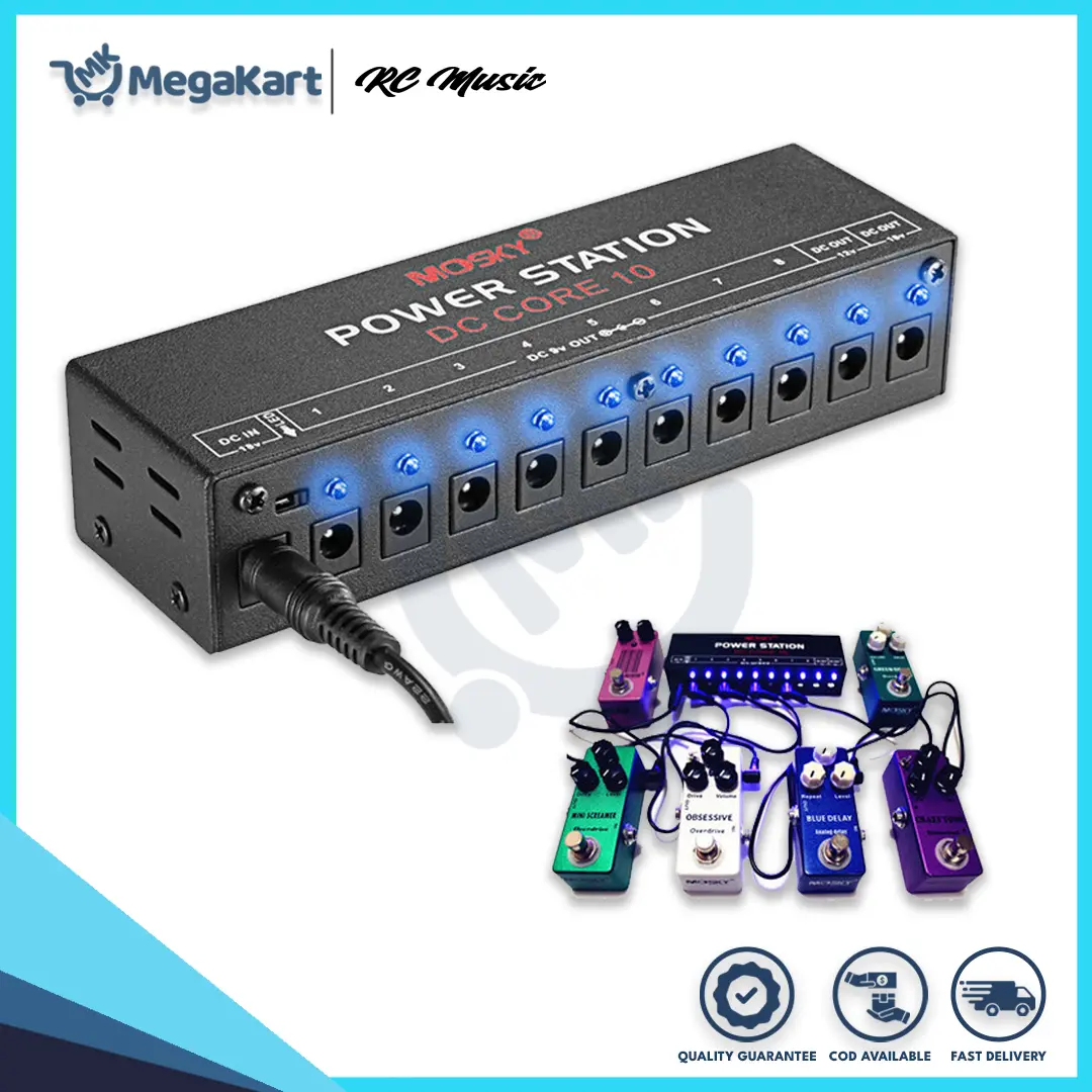 Mosky Mini Power Supply Station 10 Isolated DC Outputs for 9V 12V 18V Guitar Effect with Power Cables US plug BLACK