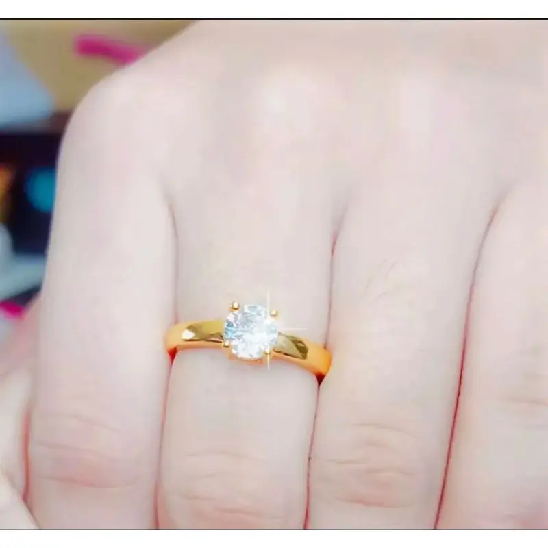 cincin mata satu wanita titanium asli anti luntur Anti karat  cincin perhiasan berlapis emas 24 karat