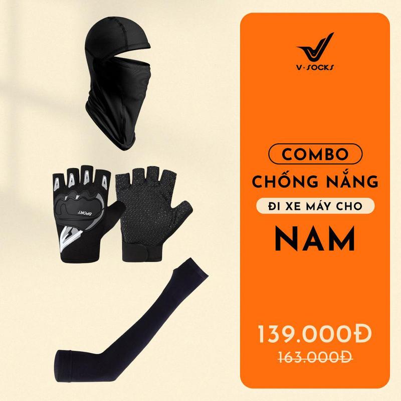  Combo Chống Nắng Chống Tia UV Nam VSocks Khăn Trùm Fullface Găng Tay Chống Nắng Bao Tay Lái Xe 