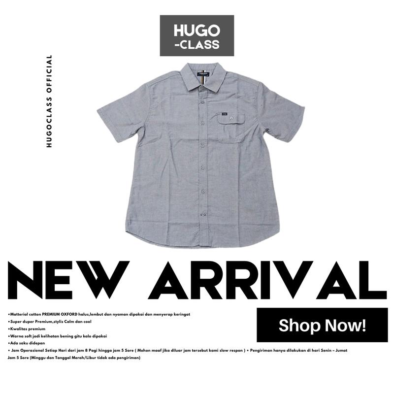 Baju Kemeja HUGOCLASS Casual 6 Warna Polos Kerah - Lengan Pendek 100% COTTON Distro Katun Pria Cowok Atasan Kerja Nyaman Soft Lembut Muda Formal Muslim Dewasa Merah Pendek Hem Hitam Keren 3