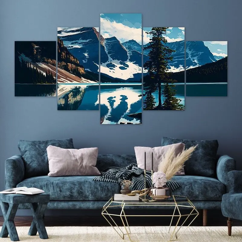 AINUN.....WALLDECOR HIASAN DINDING PAJANGAN RUANG TAMU MOTIF PEMANDANGAN 1SET 5PICIS/HIASAN DINGDING DEKORASI RUMAH POSTER KAYU MDF Kualitas Tinggi 1
