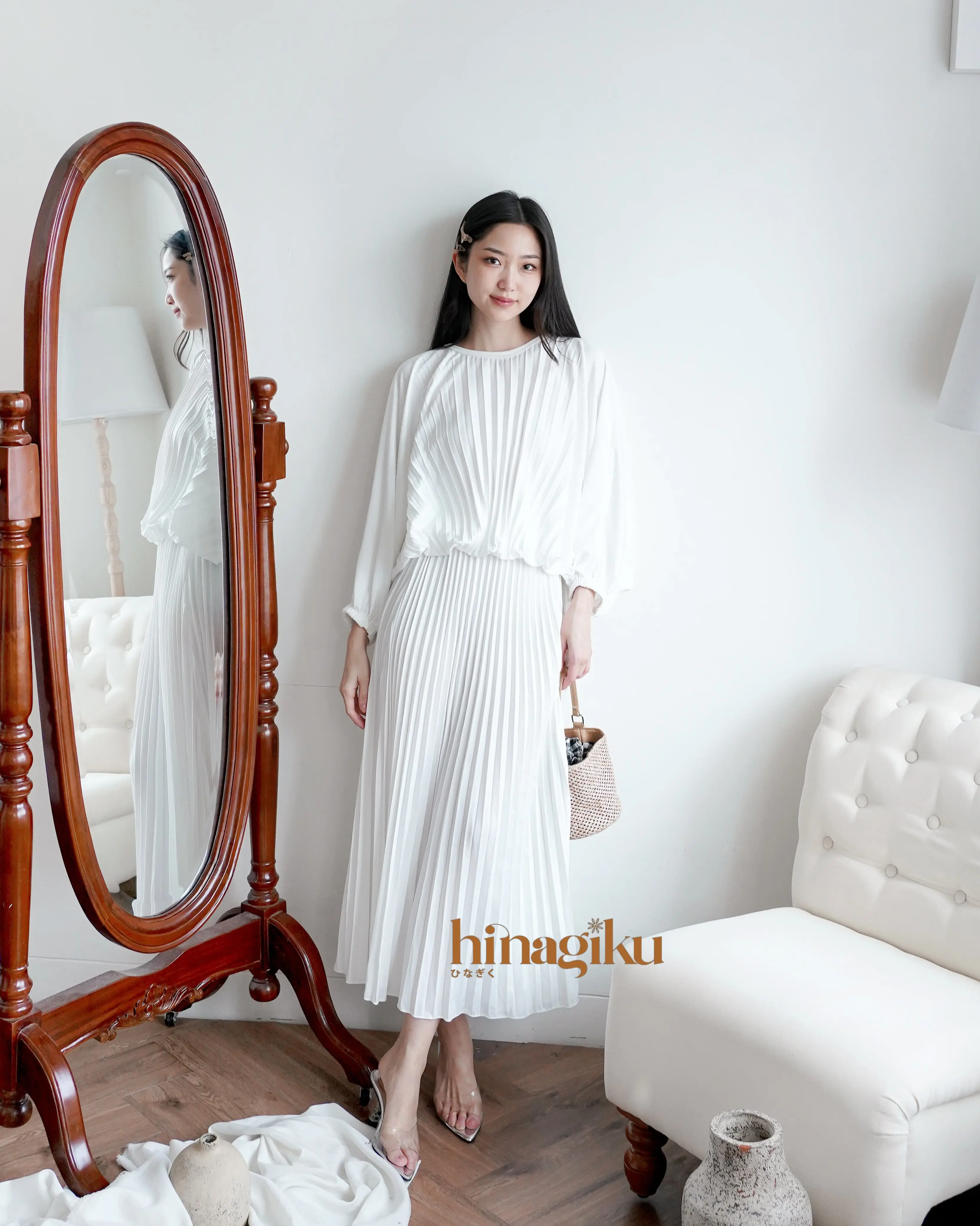 HNGK One Set Rok Batwing Blouse Plisket EID Series Baju Lebaran 2025 / One Set Plisket Batwing (A 07 + R 01)