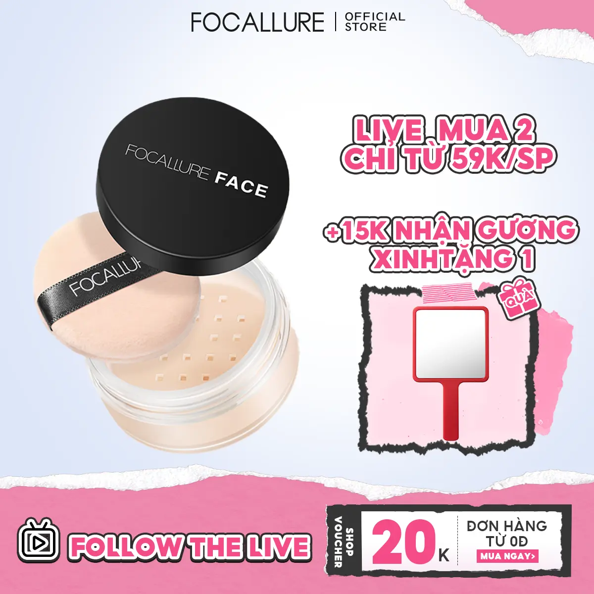 FOCALLURE Phấn phủ cố định lớp makeup kiềm dầu 3 màu có thể chọn 7g FA-15