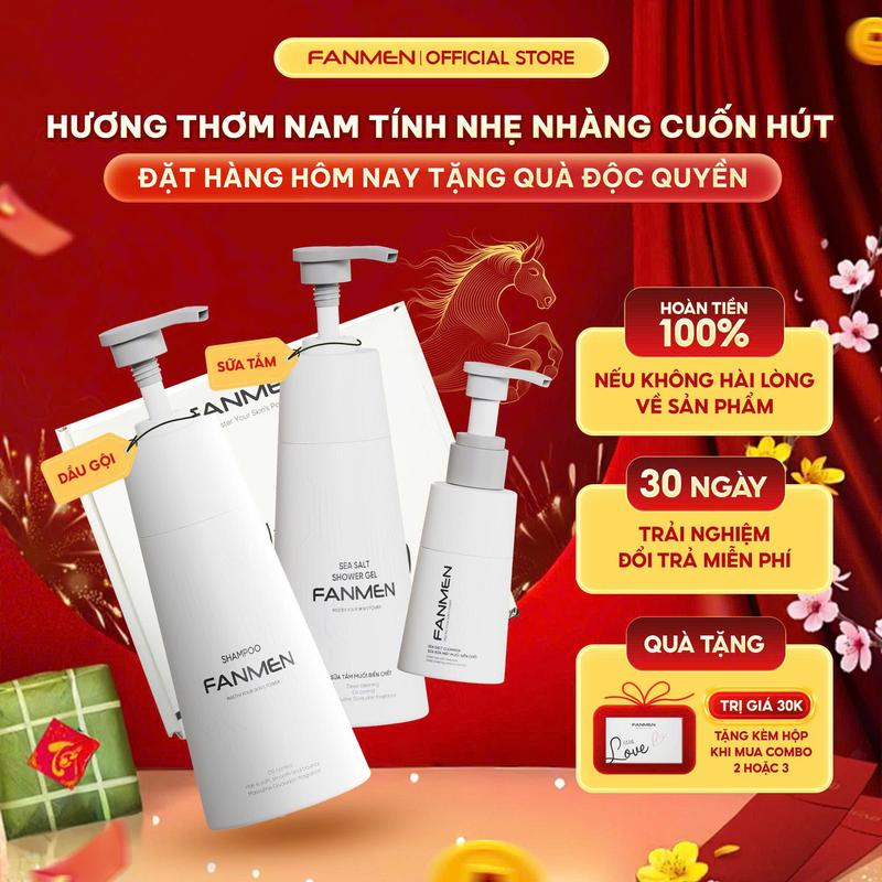    Combo Mềm Mại   Dầu gội sạch gàu dưỡng tóc cho nam Fanmen 350ml Sữa rửa mặt muối biển chết sạch sâu kiềm dầu hỗ trợ ngăn ngừa mụn 100ml và Sữa tắm hương thơm Blue Sea nam tính 350ml | Tặng Hộp Đựng 