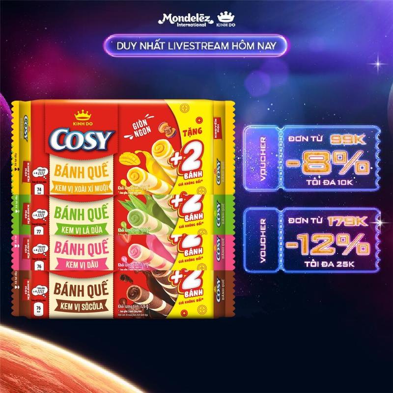Combo 4 Bánh Quế Cosy 4 vị (Socola, Xoài Xí Muội, Lá Dứa, Dâu)