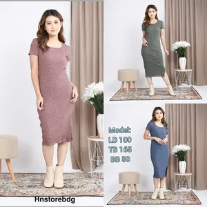 Gaun Knit dress Korean style Dress bahan knit L fit XL ld90-110 bodycon Nyaman dres viral  Baju Casual Wanita Slim dres pres body Dewasa Hitam