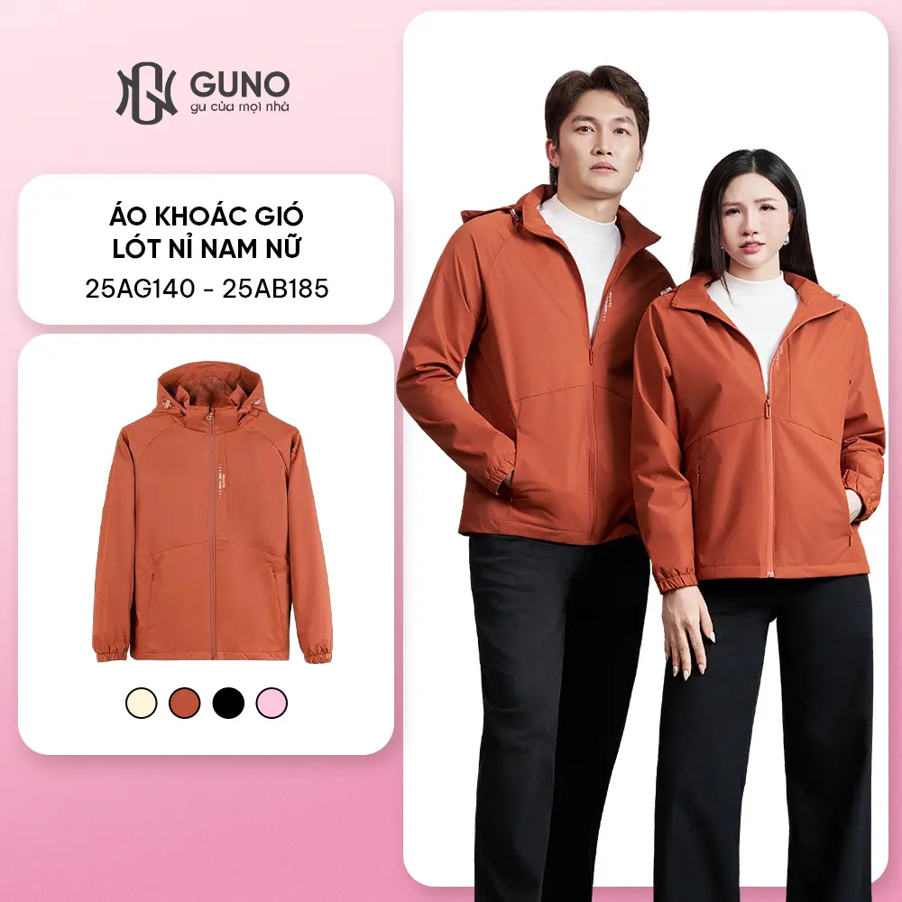 GUNO-Áo gió chống nước NAM NỮ GUNO 2 lớp lót nỉ có mũ SP5 | 25AG140/25AB185 | BigBuy360 - bigbuy360.vn