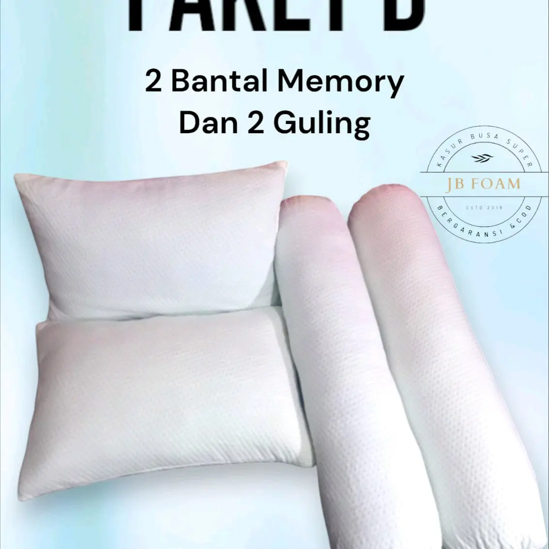 Bantal Memory Foam Empuk dan Awet Garansi 2 Tahun, Paket 2 Bantal dan 2 Guling Bed