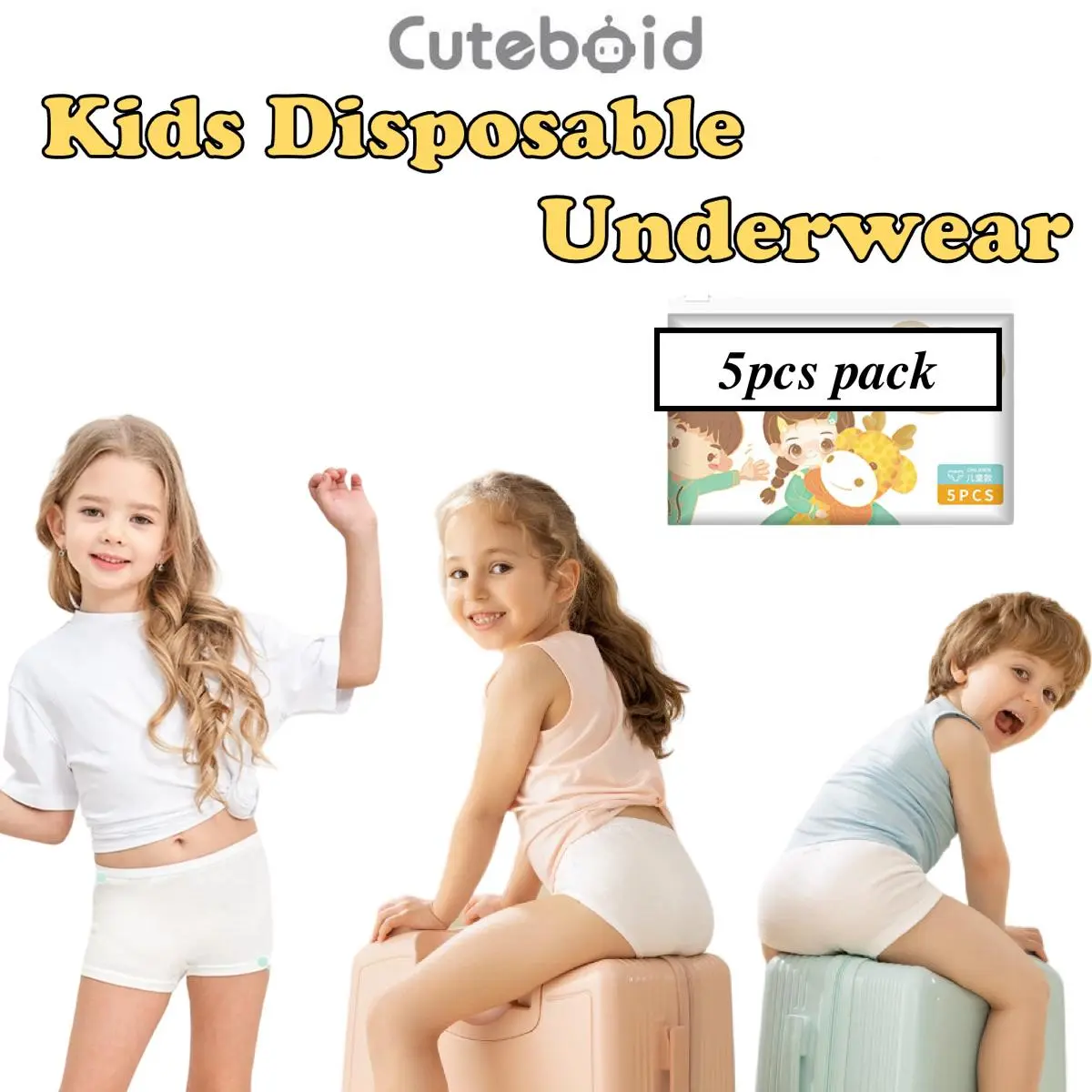 5pcs Kids Disposable Underwear Children Cotton Brief Boxer Panties for Travel
