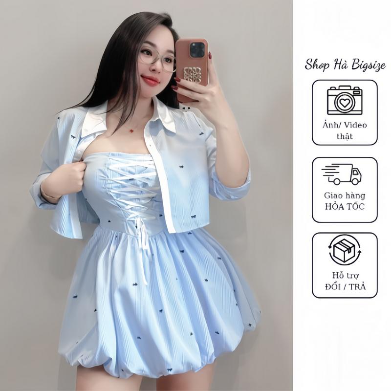 [ 55 - 90KG ] SET ĐẦM BÍ KÈM KHOÁC TIỂU THƯ ĐAN DÂY DÀNH CHO BIGSIZE