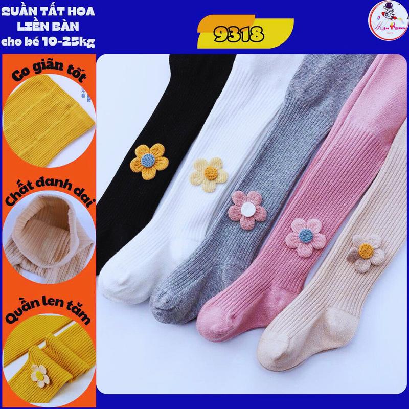 Quần tất len tăm liền bàn cho bé gái 6-28kg chất cotton co giãn 4 chiều gắn hoa xinh 1 bên cho trẻ em 6 Tháng -10 Tuổi