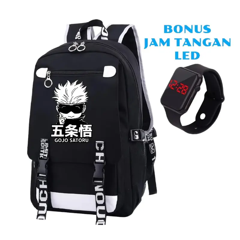 HS - TAS RANSEL ANAK SEKOLAH LAKI LAKI PEREMPUAN MOTIF ANIME GOJO SATORU FREE JAM - TAS SEKOLAH PAUD TK SD SMP BACKPACK SEKOLAH KARAKTER JUJUTSU KAISEN FASHION