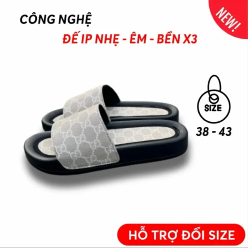 Dép Lê Nam - Bản Đế Mặt 2 Lớp - Quai Da May Viền - Đế Cao Su Đúc Nguyên Khối - Kèm Hộp