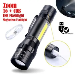 Onkac Senter Led Super Terang Mini Zoom Lampu Waterproof Senter USB Charger 3 Mode COB Light Plastik 513s Untuk Outdoor Camping Hiking Hitam Mini 88000 Watt USB Flashlight