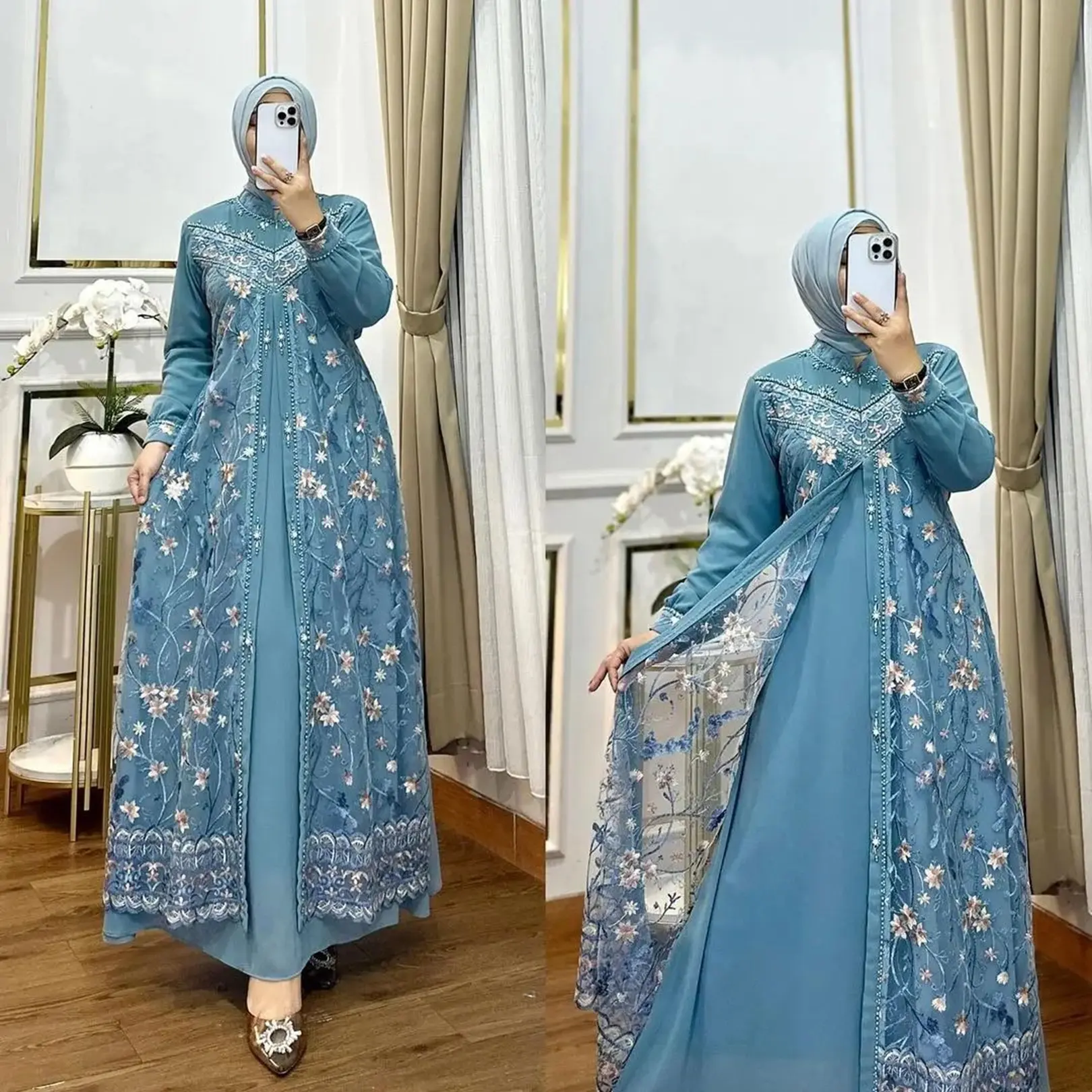 Gamis Brukat Kondangan Arista Dress Ceruty Babydoll Full Furing Aksen Payet Mewah - Wanita Muslim