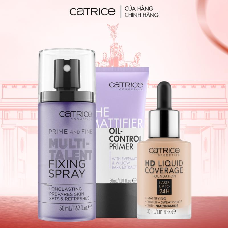 Bộ ba Catrice cho lớp nền hoàn hảo kem nền Catrice HD kem lót Catrice Primer xịt khóa nền Catrice Prime And Fine