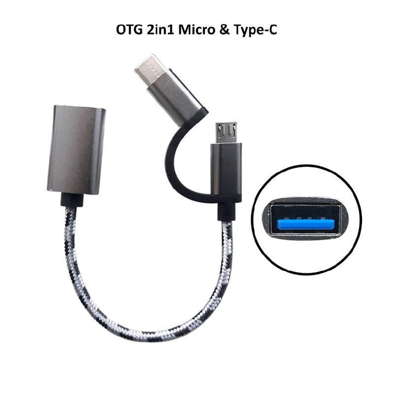 Kabel OTG 2 in 1 Type C / Micro OTG Multifungsi bahan besi high speed usb V8 Storage 5