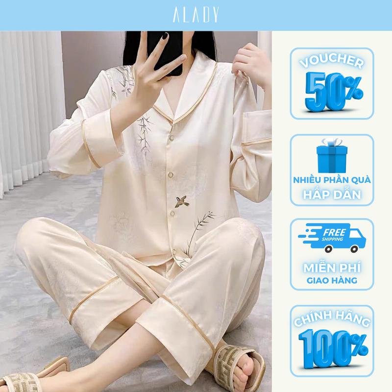 ALADY TD062 - Bộ Đồ Ngủ Pyjama Mềm Mim Lụa Dài Tay Cho Nữ Cảm Giác Thoải Mái Tối Đa Chất Liệu Mim Lụa Mềm Mại & Êm Ái Khi Mặc