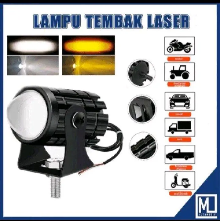 Lampu LED sorot dua warna laser  24 Volt  Laser D2 High Low 2 Warna Putih Kuning Truk Bus Fuso Canter Tronton PnP BA20D Jauh Dekat Dim Hi Lo Kaki Tiga Truck Bis 4