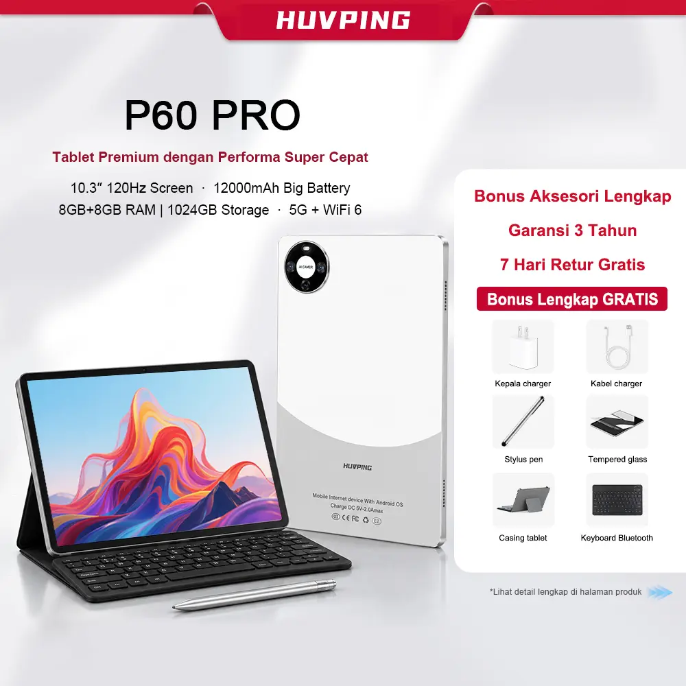 2026 matepad P60 Pro 10.3" Tablet [8GB+8GB+1TB] | Pengalaman Pro Layaknya PC | 120Hz OLED Real Color FullView Display | Ultra-tipi