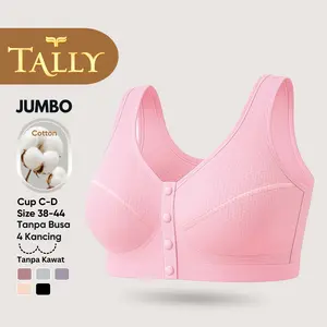 TALLY Bra Tanpa Kawat Tanpa Busa Bahan Katun Pori Cup C - D Kancing 4 Bra JUMBO Kancing Depan BH 2091/6105 Sarwendah