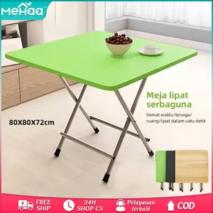 Meja Lipat Serbaguna Mehaa 80x80 & 60x40 Plastik Furniture Bulat Besi Hemat Ruang 3 Warna Hijau Kenari Hitam Bahan Papan Kepadatan Tebal 1,2cm Desain Lipat Mudah Dilipat