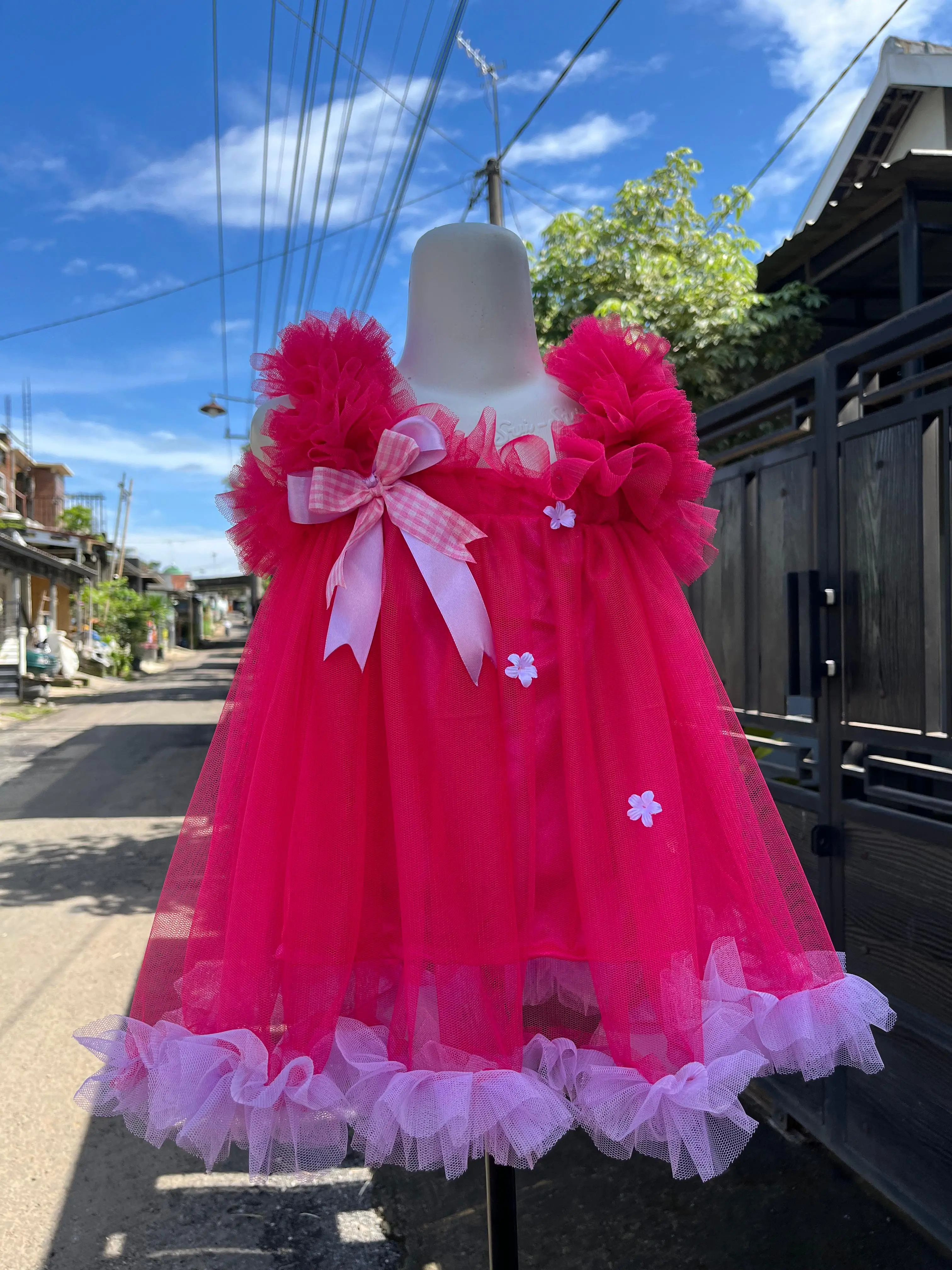 DRESS ANAK BUNGA PINK FUCIA PRMIUM CANTIK KEKINIAN