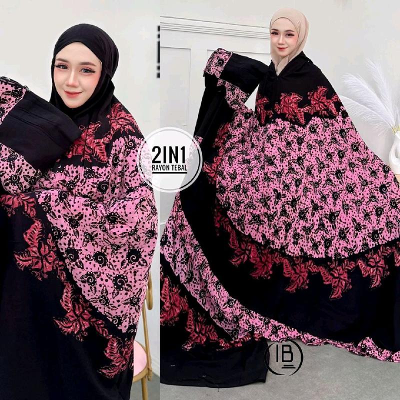 Mukena Dewasa Jumbo Batik Cap Atasan Bawahan Muslim Rayon Halus Adem 2in1 1