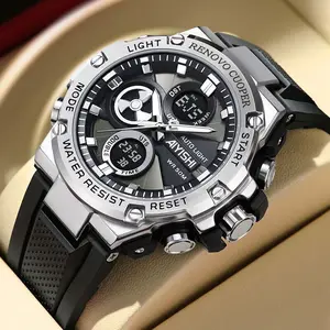 AIYISHI jam tangan pria baru, gaya sporty, multifungsi, kalender canggih, tahan air, bercahaya, jam tangan layar ganda 2358