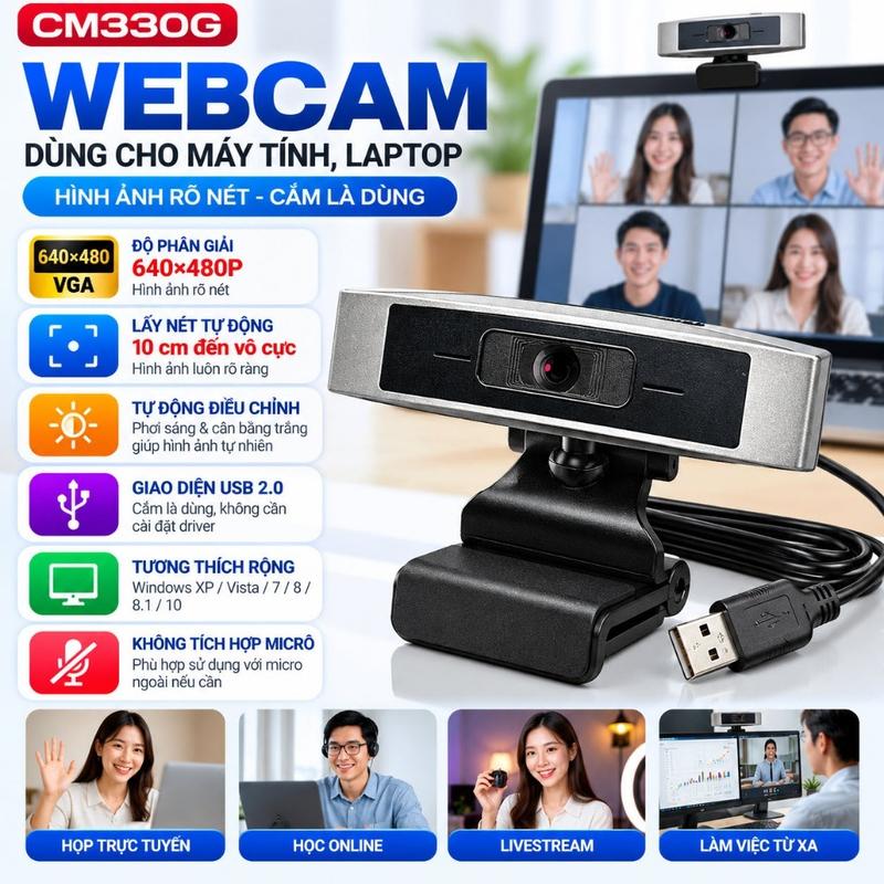 Webcam cho máy tính, PC, Laptop CM330G - Webcam học online tại nhà 330G