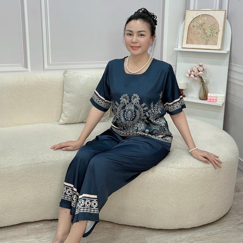 Set Xinh Trung Niên Lụa Latin Thiết Kế 5D Cao Cấp Mềm Mại, Có Size, Bigsize, Nữ, Loungewear, đồ bộ trung niên u50 cao cấp, đồ bộ trung niên cho mẹ u40 sang chảnh, bộ trung niên cho mẹ, đồ bộ trung niên cho mẹ u60, đồ bộ người già, đồ bộ nữ cho mẹ, set đồ