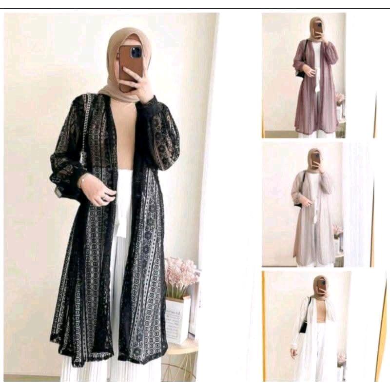 Cardigan burkat Cardigan wanita Long outer burkat lengan balon Kardigan Panjang Muslim  Baju Remaja Fit Casual Kondangan Atasan Dress 0