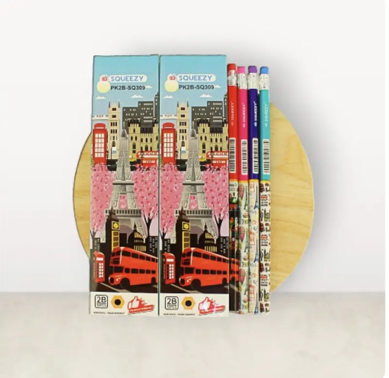 Pensil 2B dengan penghapus Merk Squeezy PK2B-SQ309 Karakter Paris London isi 12 pcs / Box 2